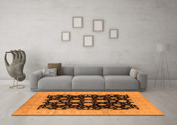 Machine Washable Oriental Orange Industrial Area Rugs in a Living Room, wshurb2968org