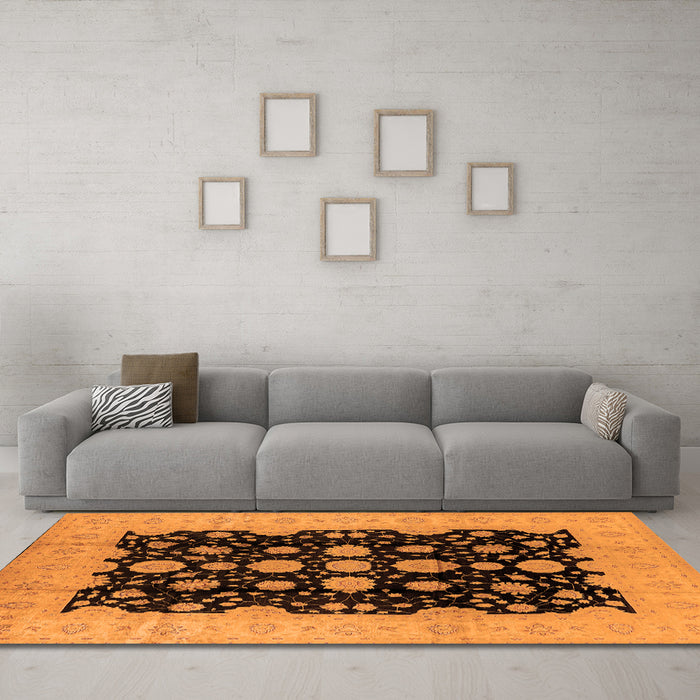 Machine Washable Oriental Orange Industrial Area Rugs in a Living Room, wshurb2968org