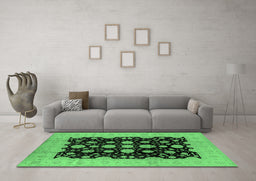 Machine Washable Oriental Emerald Green Industrial Area Rugs in a Living Room,, wshurb2968emgrn