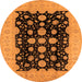 Round Machine Washable Oriental Orange Industrial Area Rugs, wshurb2968org