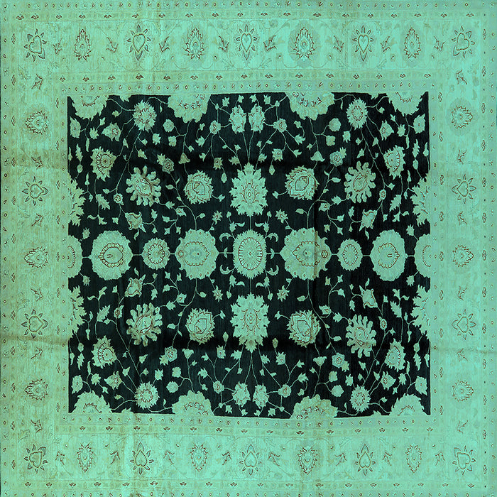 Square Machine Washable Oriental Turquoise Industrial Area Rugs, wshurb2968turq