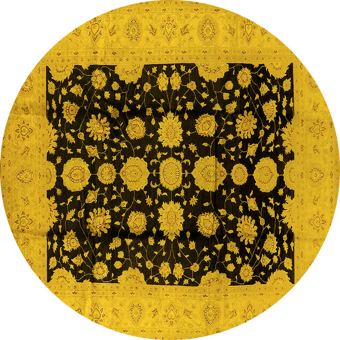 Round Machine Washable Oriental Yellow Industrial Rug, wshurb2968yw