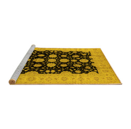 Sideview of Machine Washable Oriental Yellow Industrial Rug, wshurb2968yw