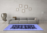 Machine Washable Oriental Blue Industrial Rug, wshurb2968blu