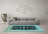 Machine Washable Oriental Light Blue Industrial Rug, wshurb2968lblu