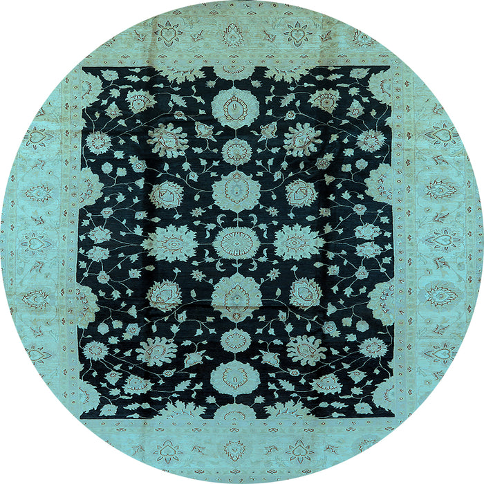 Round Machine Washable Oriental Light Blue Industrial Rug, wshurb2968lblu