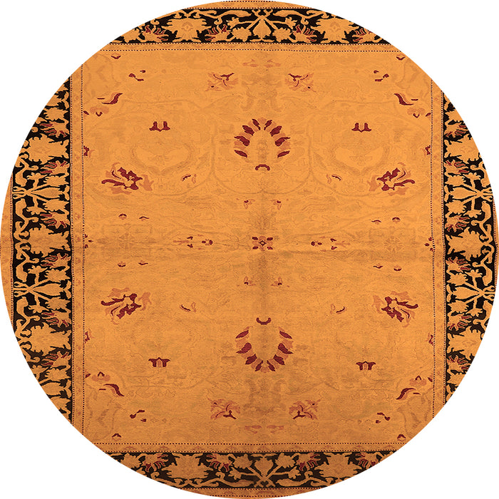Round Machine Washable Oriental Orange Industrial Area Rugs, wshurb2969org