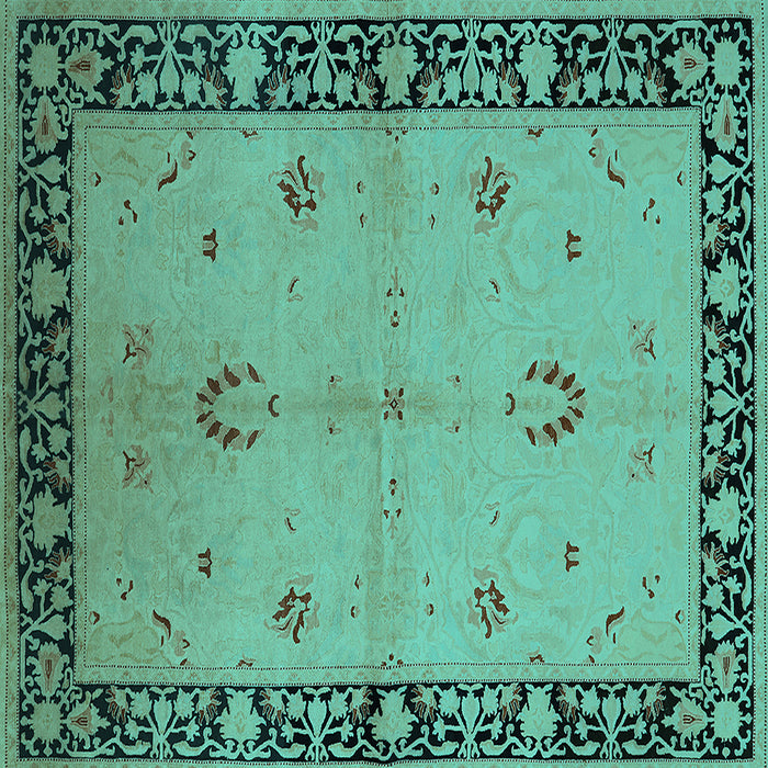 Square Machine Washable Oriental Turquoise Industrial Area Rugs, wshurb2969turq