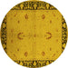 Round Machine Washable Oriental Yellow Industrial Rug, wshurb2969yw