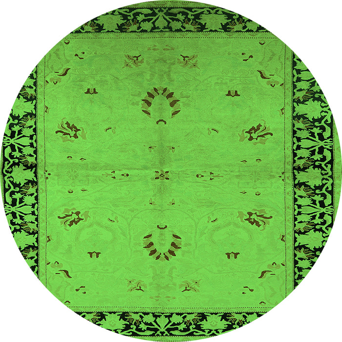 Round Machine Washable Oriental Green Industrial Area Rugs, wshurb2969grn