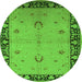 Round Machine Washable Oriental Green Industrial Area Rugs, wshurb2969grn