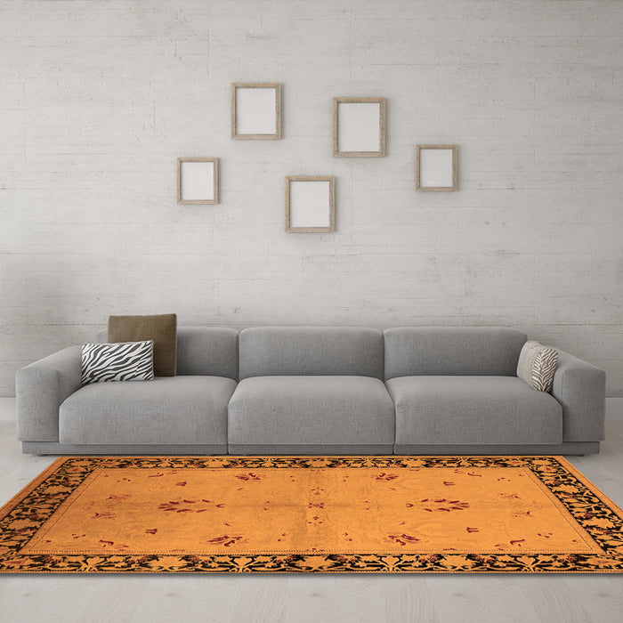 Machine Washable Oriental Orange Industrial Area Rugs in a Living Room, wshurb2969org