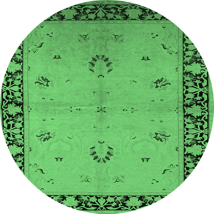Round Oriental Emerald Green Industrial Rug, urb2969emgrn
