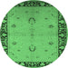 Round Oriental Emerald Green Industrial Rug, urb2969emgrn