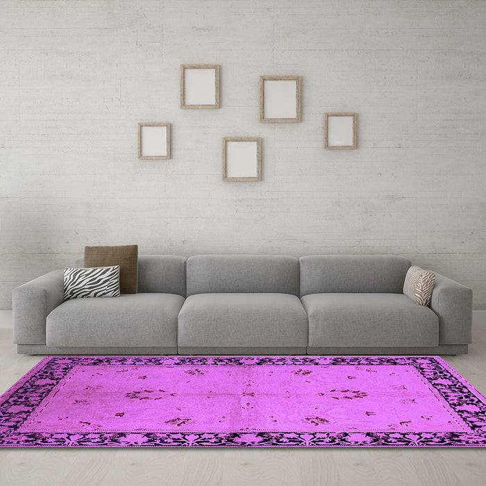 Machine Washable Oriental Purple Industrial Area Rugs in a Living Room, wshurb2969pur