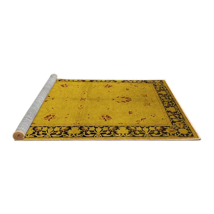 Sideview of Machine Washable Oriental Yellow Industrial Rug, wshurb2969yw