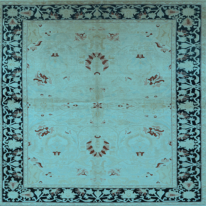 Square Machine Washable Oriental Light Blue Industrial Rug, wshurb2969lblu