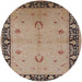 Round Mid-Century Modern Sienna Brown Oriental Rug, urb2969