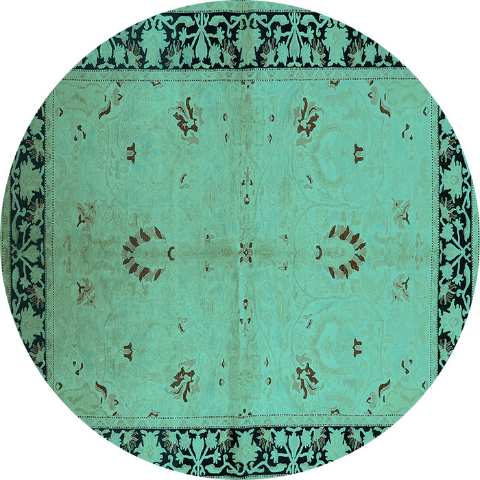 Round Machine Washable Oriental Turquoise Industrial Area Rugs, wshurb2969turq