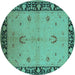 Round Machine Washable Oriental Turquoise Industrial Area Rugs, wshurb2969turq