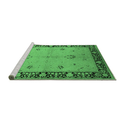 Sideview of Machine Washable Oriental Emerald Green Industrial Area Rugs, wshurb2969emgrn