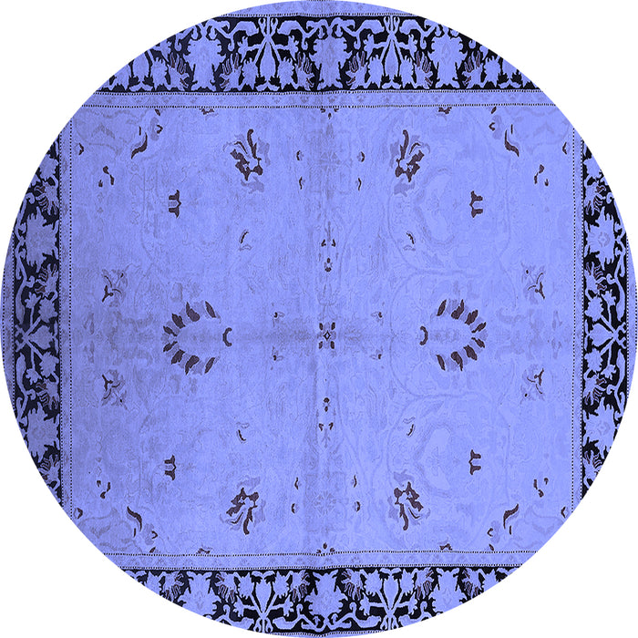 Round Machine Washable Oriental Blue Industrial Rug, wshurb2969blu