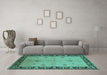 Machine Washable Oriental Turquoise Industrial Area Rugs in a Living Room,, wshurb2969turq