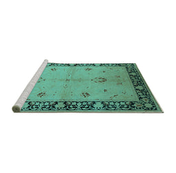 Sideview of Machine Washable Oriental Turquoise Industrial Area Rugs, wshurb2969turq