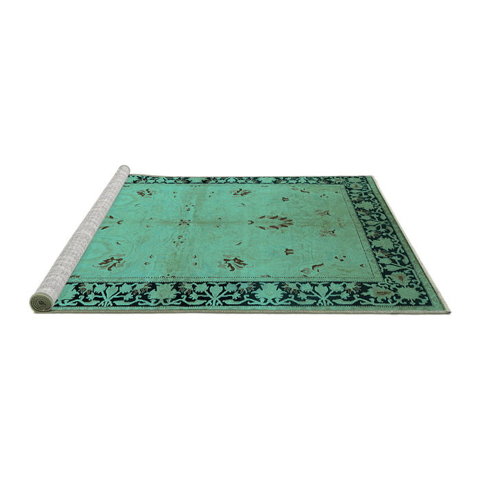 Sideview of Machine Washable Oriental Turquoise Industrial Area Rugs, wshurb2969turq