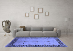 Machine Washable Oriental Blue Industrial Rug in a Living Room, wshurb2969blu