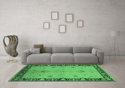 Machine Washable Oriental Emerald Green Industrial Area Rugs in a Living Room,, wshurb2969emgrn