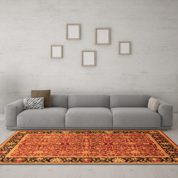 Machine Washable Oriental Orange Industrial Area Rugs in a Living Room, wshurb2970org