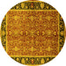 Round Machine Washable Oriental Yellow Industrial Rug, wshurb2970yw