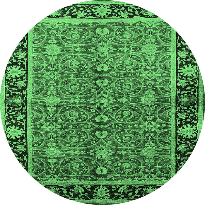 Round Machine Washable Oriental Emerald Green Industrial Area Rugs, wshurb2970emgrn