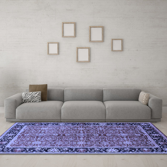 Machine Washable Oriental Blue Industrial Rug in a Living Room, wshurb2970blu