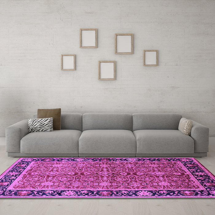 Machine Washable Oriental Purple Industrial Area Rugs in a Living Room, wshurb2970pur