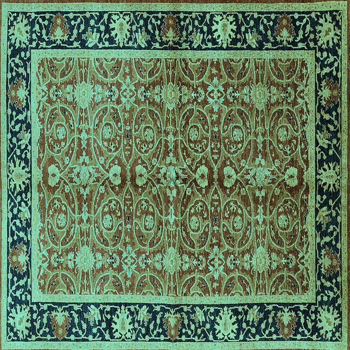 Square Machine Washable Oriental Turquoise Industrial Area Rugs, wshurb2970turq
