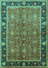 Machine Washable Oriental Turquoise Industrial Area Rugs, wshurb2970turq