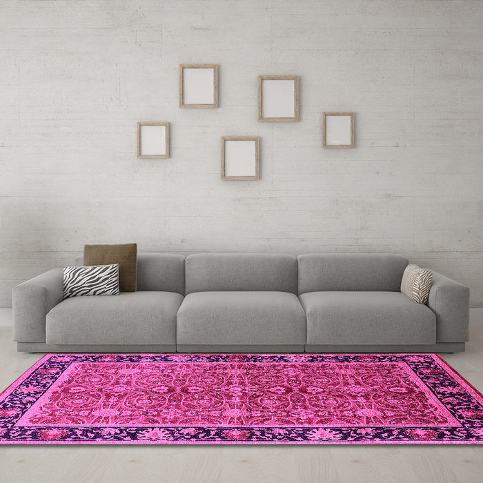 Machine Washable Oriental Pink Industrial Rug in a Living Room, wshurb2970pnk