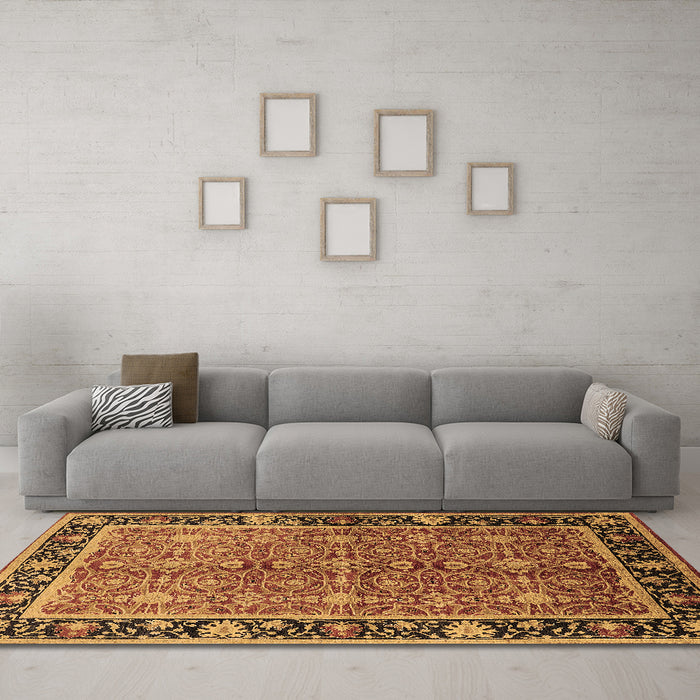 Machine Washable Oriental Brown Industrial Rug in a Living Room,, wshurb2970brn