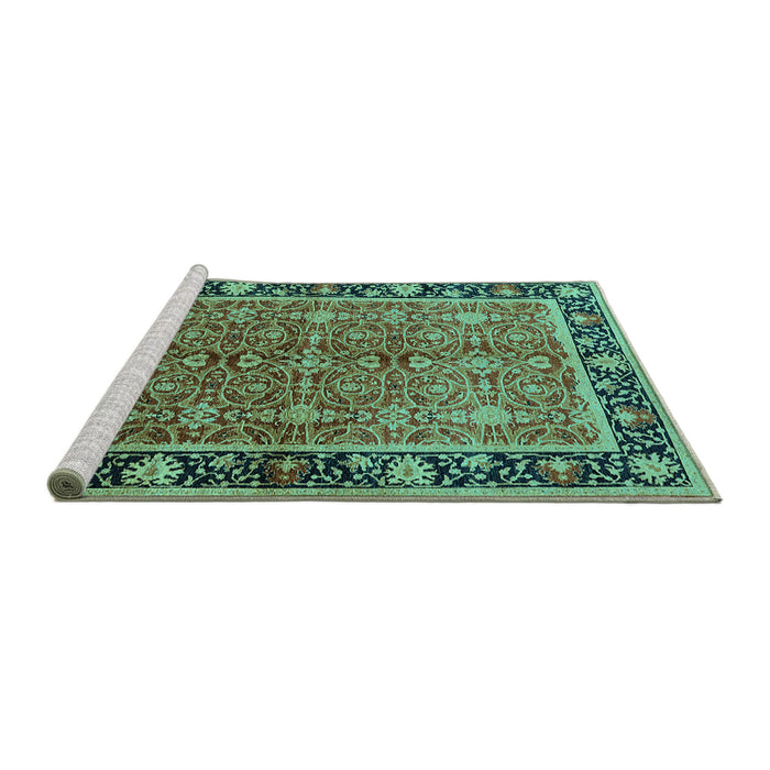 Sideview of Machine Washable Oriental Turquoise Industrial Area Rugs, wshurb2970turq