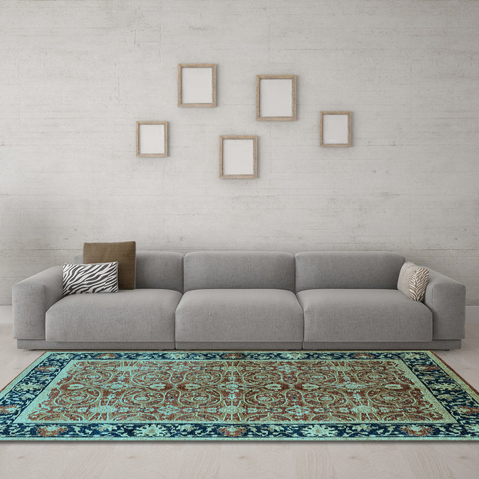 Machine Washable Oriental Light Blue Industrial Rug in a Living Room, wshurb2970lblu