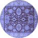 Round Machine Washable Oriental Blue Industrial Rug, wshurb2971blu