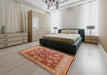 Mid-Century Modern Brown Sand Brown Oriental Rug in a Bedroom, urb2971