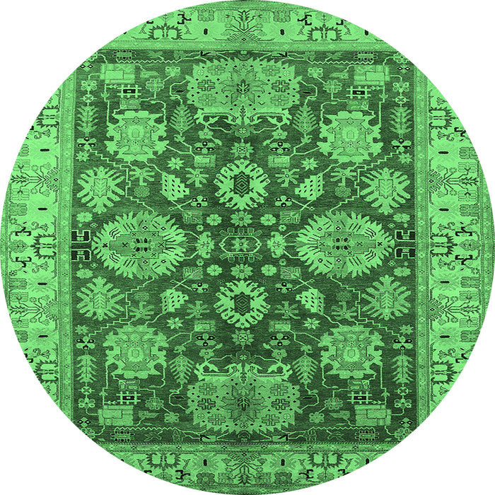 Round Machine Washable Oriental Emerald Green Industrial Area Rugs, wshurb2971emgrn