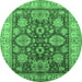 Round Machine Washable Oriental Emerald Green Industrial Area Rugs, wshurb2971emgrn