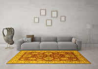 Machine Washable Oriental Yellow Industrial Rug, wshurb2971yw