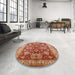 Round Mid-Century Modern Brown Sand Brown Oriental Rug in a Office, urb2971