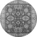 Round Machine Washable Oriental Gray Industrial Rug, wshurb2971gry