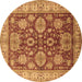 Round Machine Washable Oriental Brown Industrial Rug, wshurb2971brn